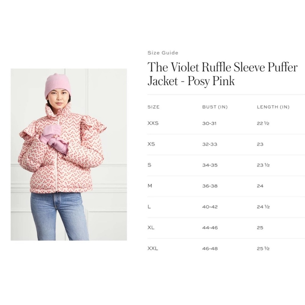 New! HILL HOUSE The Violet Floral Ruffle Sleeve Puffer Jacket - Picture 15 of 15